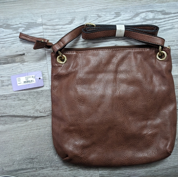 NWT Marc Fisher women's crossbody purse handbag, saddle brown gold tone - Picture 2 of 13